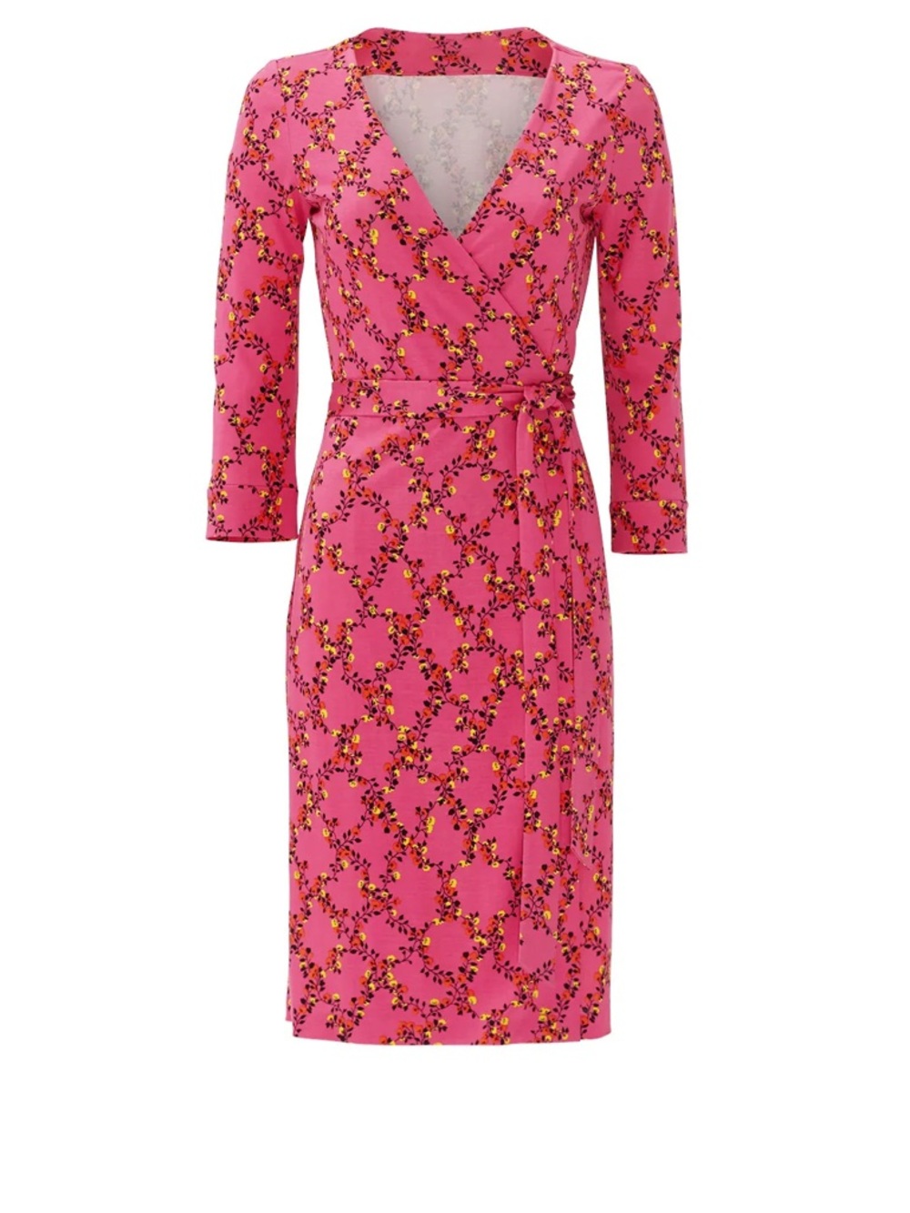 Diane Von Furstenburg Silk Cotton Floral Wrap Dress Pink 6